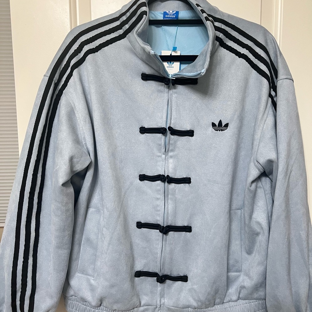 adidas CNY Light Blue Bomber Jacket with Black Stripes
